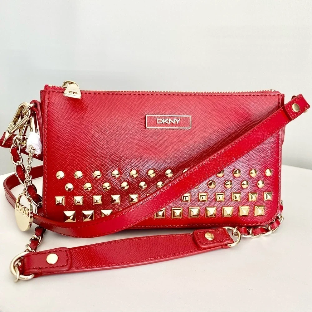 DKNY Red & Gold Studded Shoulder Bag & Crossbody NWT